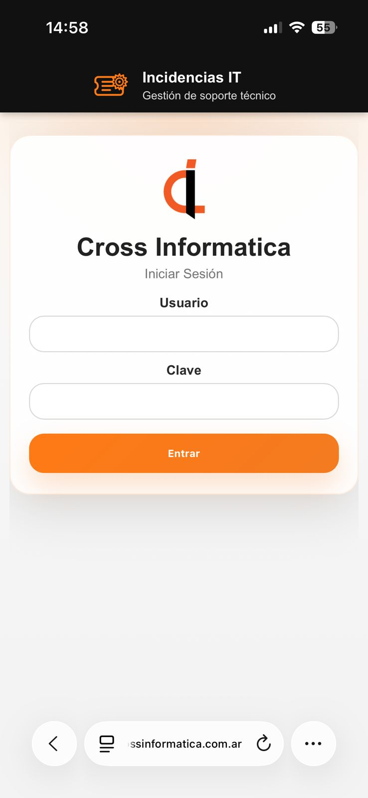 Sistema de incidencias IT - login móvil