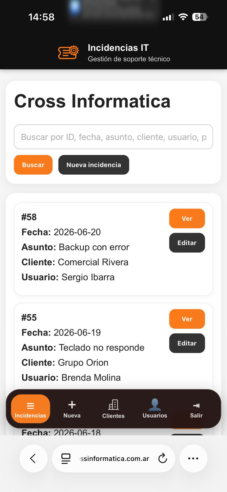 Sistema de incidencias IT - incidencias móvil